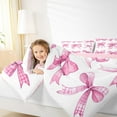thumbnail image 3 of Manfei Bowknot Ribbon Queen Comforter Set,Cartoon Bow Tie Bedding Sets,White Pink Bedding Comforter Set For Girls,Microfiber Bedroom Decor Reversible,3pcs, 3 of 7