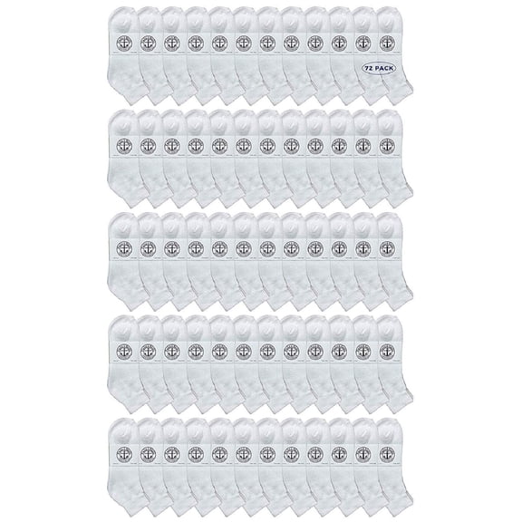 72 Pairs Of Yacht & Smith Wholesale Kids Mid Ankle Socks, Cotton Bulk Sport Ankle Socks Size 6-8 (White)