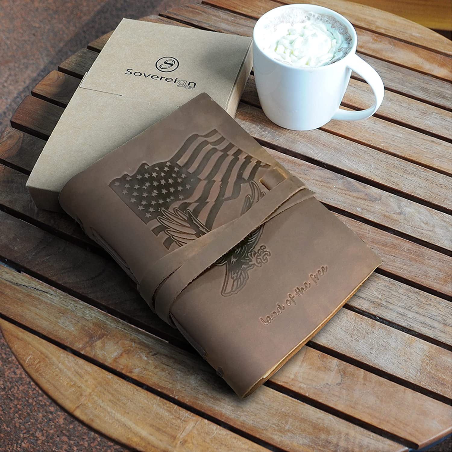 Leather Bound Journal for Men and Women, Handmade Patriotic Gift Set with USA Flag and Eagle Embossed Journal and Stylish Pen, Vintage Notebook, Sketchbook, Planner and Diary A5 (300 Pages) (8x6")