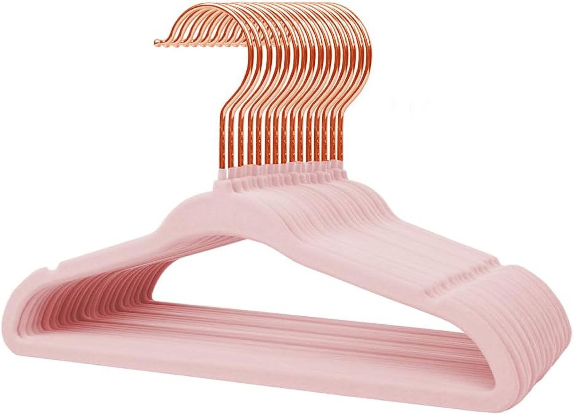SHAANXIXIAN Baby Clothes Hangers 16 Pack, Kids Velvet Hangers Non-Slip, Clothes Hangers with Shoulder Notches for Toddler Children Pink (Gold Hook)