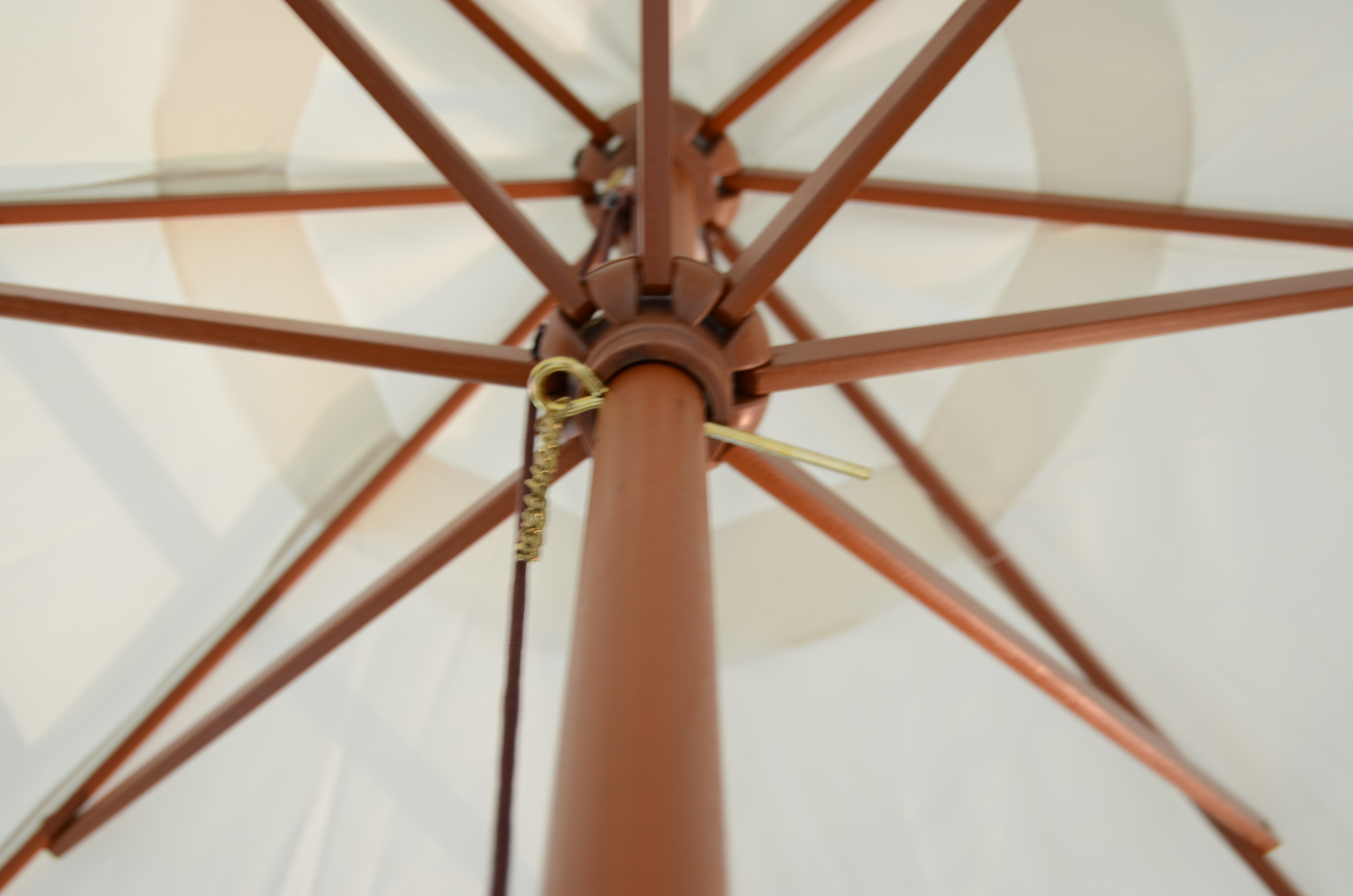 PRE Sales 9' Ivory Market Patio Umbrella with Teak Hardwood Pole and Pulley System
