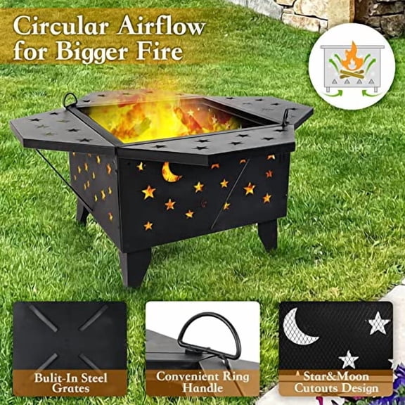 LAZZO Crossweave Outdoor Fire Pit, 37in Wood Burning Firepit with Grill Grate, Square Metal Bonfire Firepit Stove Table Backyard Patio Garden Fireplace with Spark Screen,Poker for