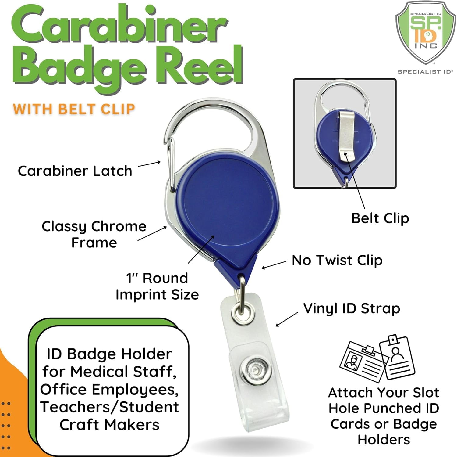 25 Pack - Premium No Twist Badge Reels with Carabiner Clip & Belt Clip and Extra Long Reach - Cute Solid Color Retractable Badge Holder for Nurse, Office Employee by Specialist ID (Red)