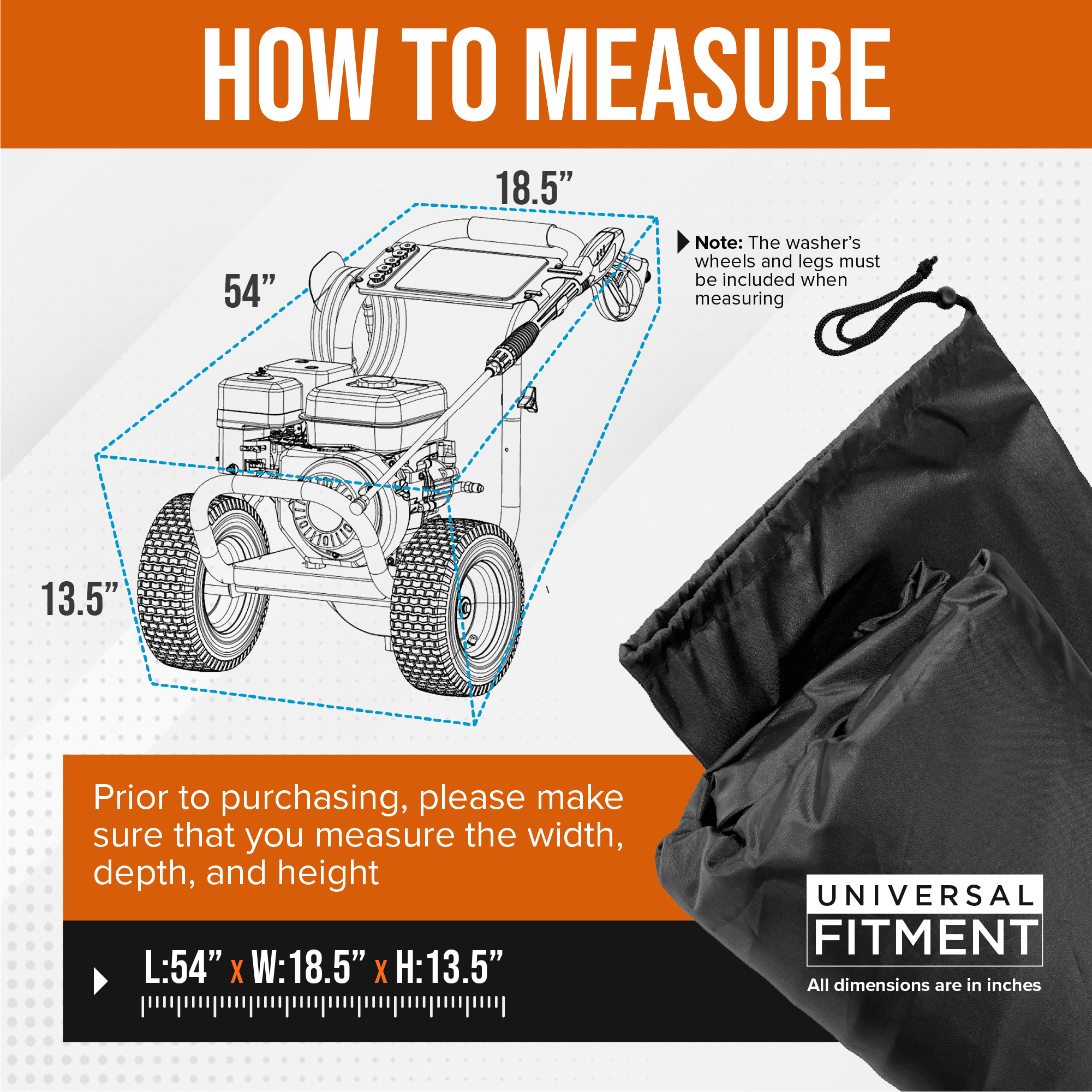 NEH Pressure Washer Cover Outdoor Power Washer Cover 600D Oxford Heavy Duty Waterproof Pressure Washer Accessories Universal Fit Equipment Covers Electric Power Washer Accessories