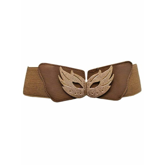 Taupe Elastic Belt With Gold Mask Buckle