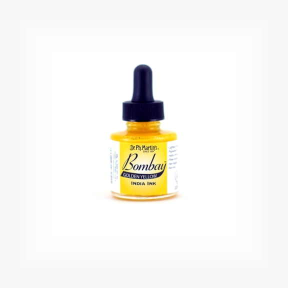 Dr. Ph. Martin's® Bombay India Ink (13BY) Ink Bottle, 1.0 US fl oz, Golden Yellow, 1 Bottle