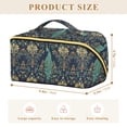 thumbnail image 4 of FORMRS Makeup Bag Travel Cosmetic Organizer for Women Fold Flat Zipper Pouch with Handle, Navy Blue Peacock Pattern, 4 of 8