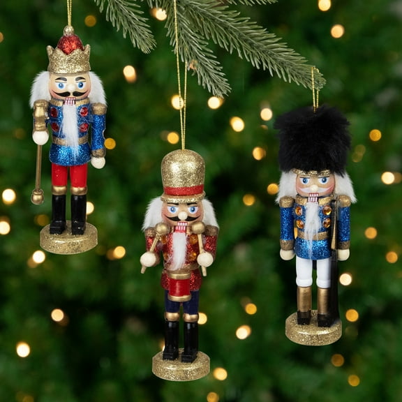 Northlight Set of 3 Glittery Nutcracker King, Soldier and Drummer Ornaments 5.25"