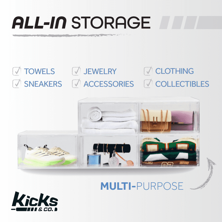Kicks & Co XL Shoe Storage Clear Plastic Stackable Shoe Box with