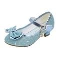 thumbnail image 2 of Low Heel Glitter Princess Shoes for Girls, Non-slip Mary Jane Dress Shoes with Bow and Charm Detail Blue 27, 2 of 9