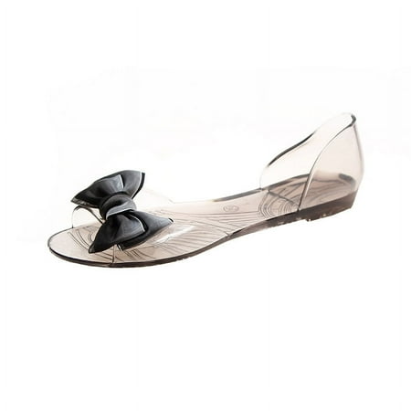 1 Pair Women Summer Transparent Jelly Bowknot Sandals Flats Fish Mouth Flat Slip On Slippers Beach Shoes Dress Wedding Shoes