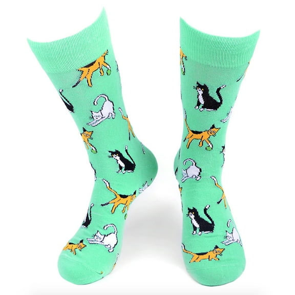 Urban-Peacock Men's Novelty Fun Socks - Cats - Green - 1 Pair