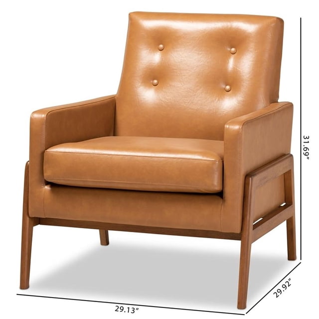 Baxton Studio Faux Leather Upholstered and Walnut Finished Wood Lounge Chair