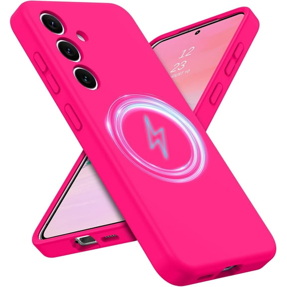 for Samsung Galaxy S24 Silicone Case, Samsung S24 Phone Case Compatible with Magsafe Soft Rubber Slim Microfiber Lining Cushion Texture Cover Shockproof Phone Case for Galaxy S24 6.2", Hot Pink