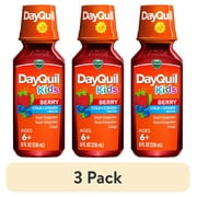 (3 pack) Vicks DayQuil Kids Cold and Cough and Mucus for Cough and Cold Relief, Berry Flavor, 8 fl oz