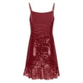 thumbnail image 3 of Sequin Homecoming Dresses for Teens Short Cowl Neck Formal Dress Spaghetti Straps Ruffle Hem Cocktail Dress Wine S, 3 of 5