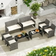 thumbnail image 1 of Costway 8 PCS Patio Conversation Set with Seat Cushions & Tempered Glass Tabletop, Outdoor White + Gray, 1 of 10