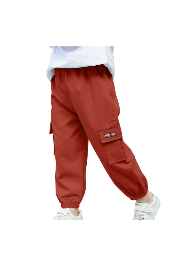 Boys Cargo Pants Girls Cargo Jogger Pants Kids Elastic Waist Hiking School Uniform Sweatpants Joggers Streetwear Parachute with Pockets Red 8-9 Years