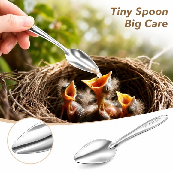 Stainless Steel Bird Feeding Spoon Featuring Mirror Polished Finish and Smooth Edges, Durable Metal Chick Feeder Tool for Hand Feeding Student Birds and Wildlife Rescue,