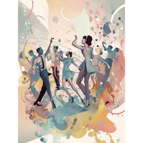 People Dancing to Music on the Dancefloor Modern Soft Pastel Watercolour Painting Unframed Wall Art Print Poster Home Decor Premium