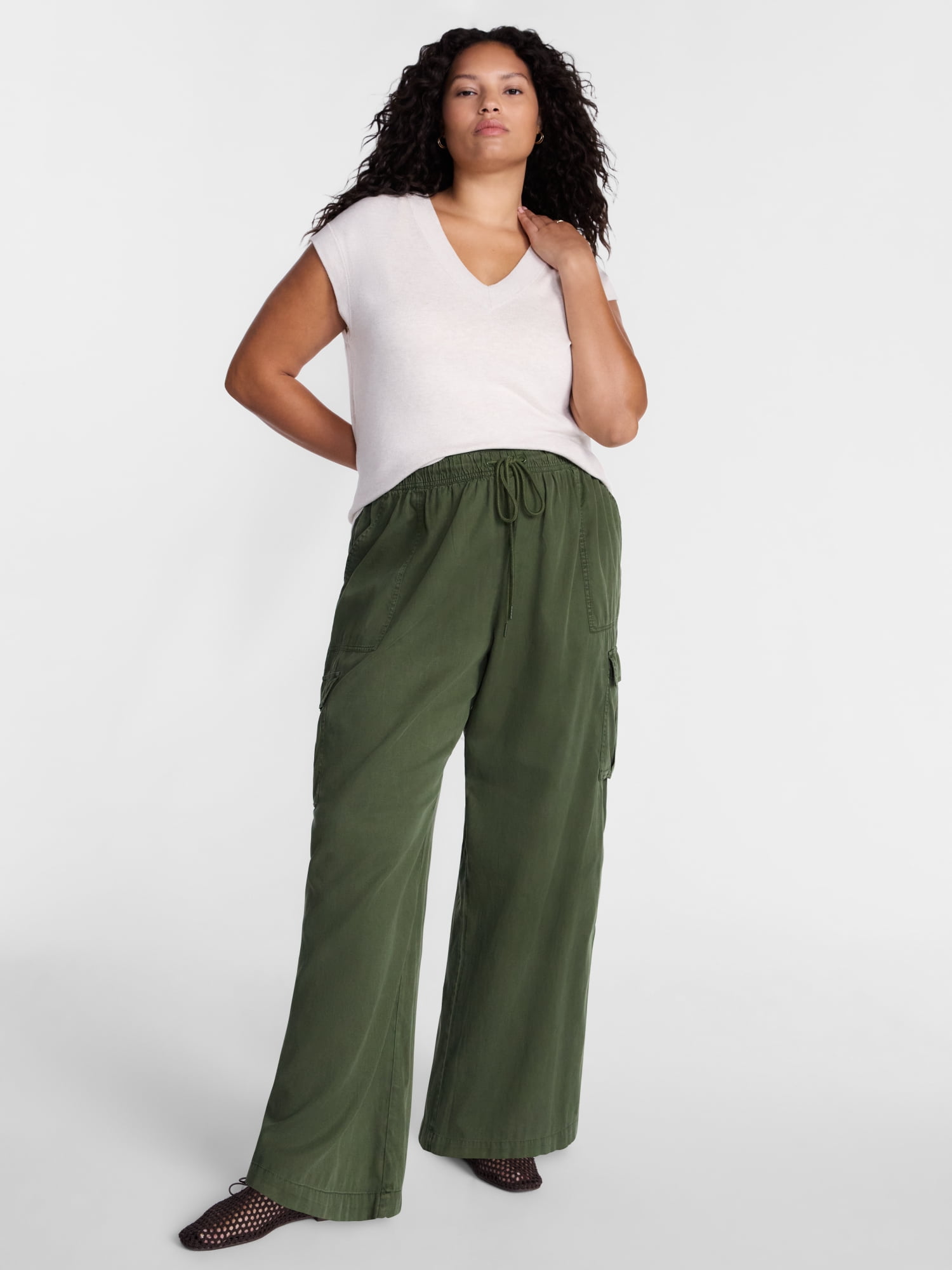 Terra & Sky Women's Plus Cropped Cargo Wide Leg Pants, Sizes 0X-4X