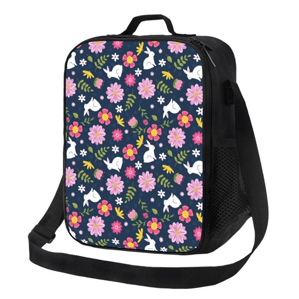 Balery Floral Rabbit Caja de Almuerzo y Bolsa de Almuerzo para Hombres y Mujeres, Bolsa de Almuerzo Reutilizable con Gran Capacidad, Bolsa de Almuerzo Aislada