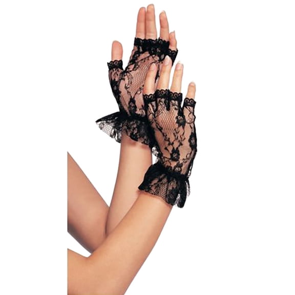 HNMKIU Elegant Short Fingerless Wedding Gloves with Intricate Net Lace Design for Gothic Style Ladies Fashionable Attire Black,One Size