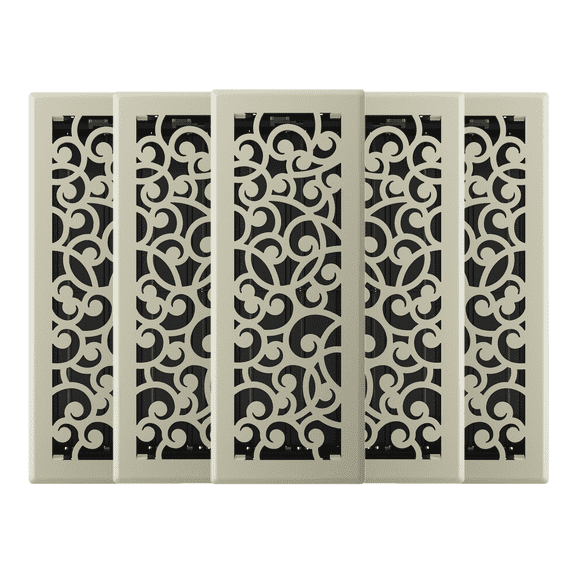 4in x 12in Wonderland Style Satin Nickel Metal Heating and Cooling Air Floor Register (5 PACK) - Overall 5 1/4" x 13 1/4"