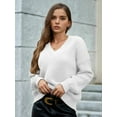 thumbnail image 4 of Female Long Sleeve V Neck Pullover Sweater Oversized Chunky Knitted Loose Jumper Sweaters White XL, 4 of 8
