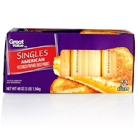 Great Value American Pasteurized Prepared Cheese Product Singles, 48 oz