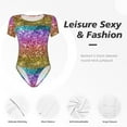 thumbnail image 4 of Vsdgher Glitter Rainbow Prinr Short Sleeve Body suit for Womens, Sexy Onesie One Piece Round Neck Bodysuit Shapewear Tummy Control-Medium, 4 of 7