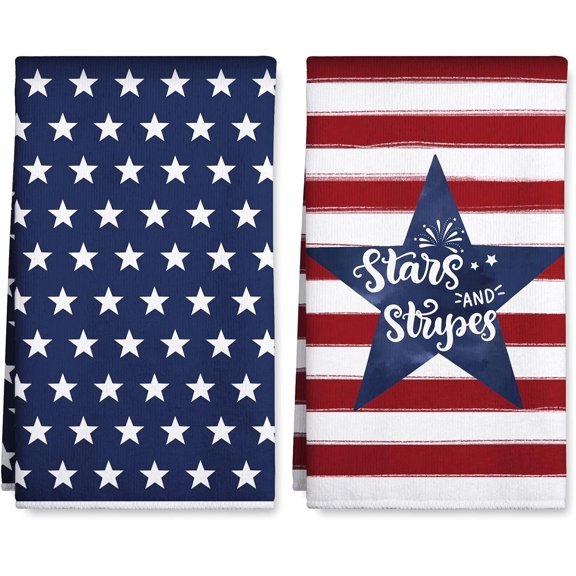 4th of July Kitchen Dish Towel 18 x 26 in Independence Day American Flag Star Stripe Dishcloth Patriotic Hand Cloth Tea Towels for Bathroom Kitchen Cooking Baking, 2Pcs