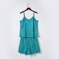 thumbnail image 6 of HOMBOM Sleeveless V-neck Leopard Print Suspender Nightdress Two-piece Set for Women Blue Size M(US:6), 6 of 9