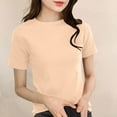 thumbnail image 2 of Womens Tops, Women's Solid Short Sleeve T-Shirt Cotton Blend Non-Stretch Thin Top Lapel Buttons Shirt, 2 of 3
