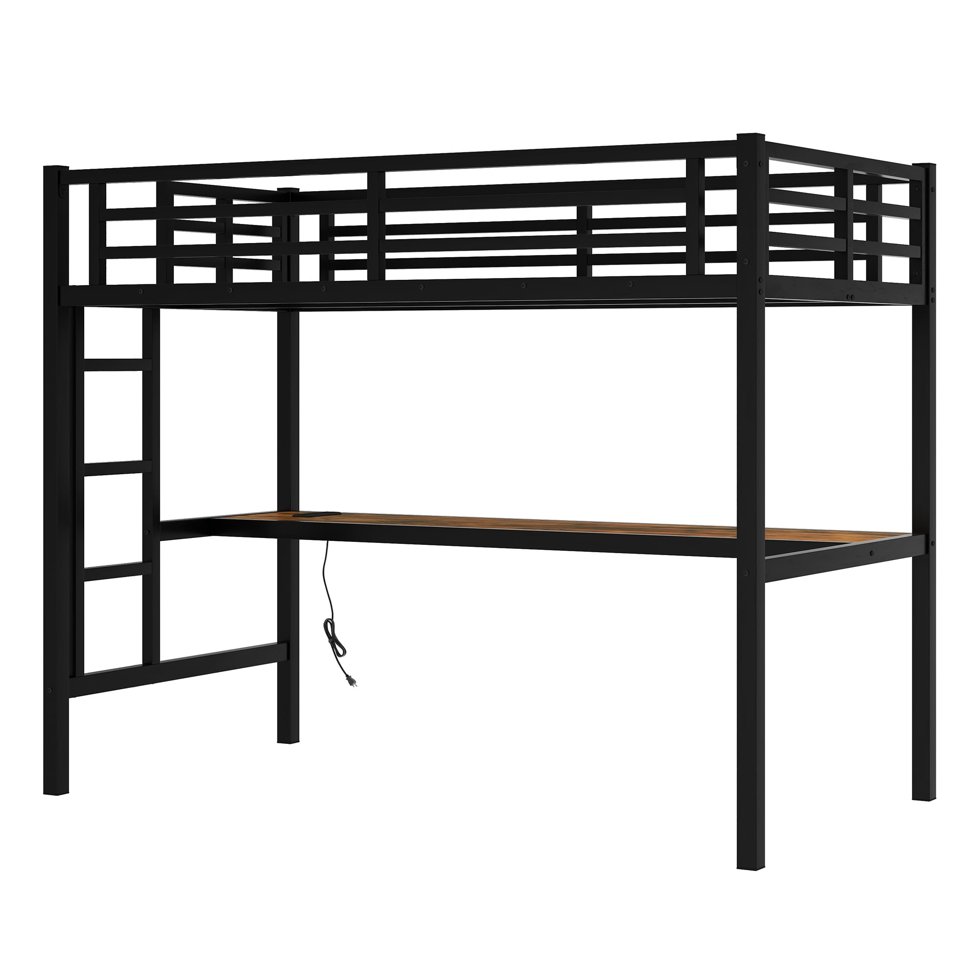 Leumius Twin XL Size Loft Bed,Metal Bed Frame with Power Outlet and LED Lighted,Space-Saving, Noise Reduced, Black