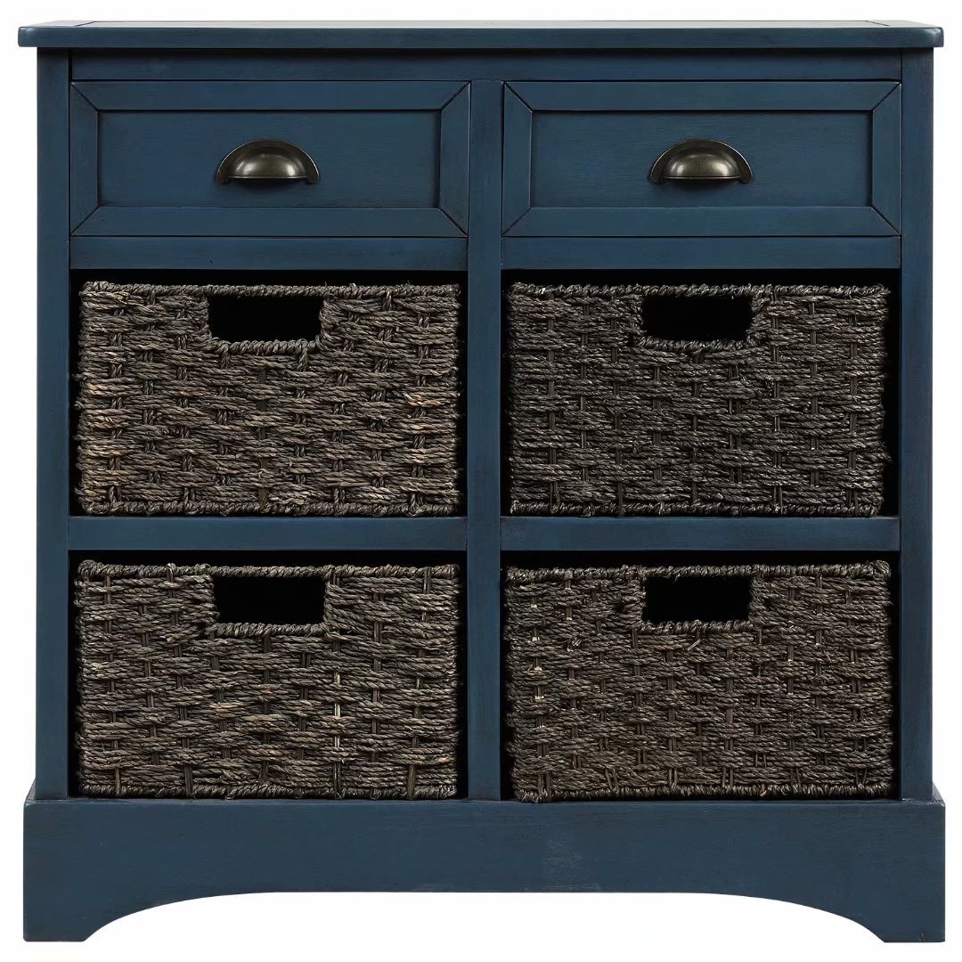 Trexm Rustic Storage Cabinet With Two Drawers And Four Classic Fabric Basket For Kitchen Dining Room Entryway Living Room Accent Furniture Antique Navy Walmart Com Walmart Com