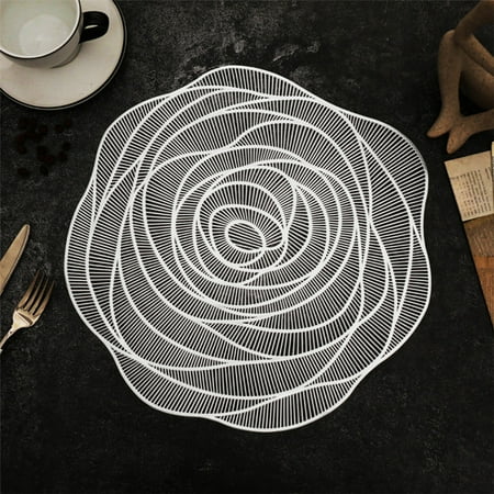 Uxgjfwu Round Washable Rose Design Placemat Non Slip Heat Resistant Vinyl Table Mat European Style Dining Accessory for Home Hotel Restaurant Everyday Use