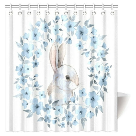 Mypop Animal Decor Shower Curtain Bunny Rabbit Portrait In Fl Mypop Animal Decor Shower Curtain Bunny Rabbit Portrait In Fl Wreath Ilration Country Style Theme
