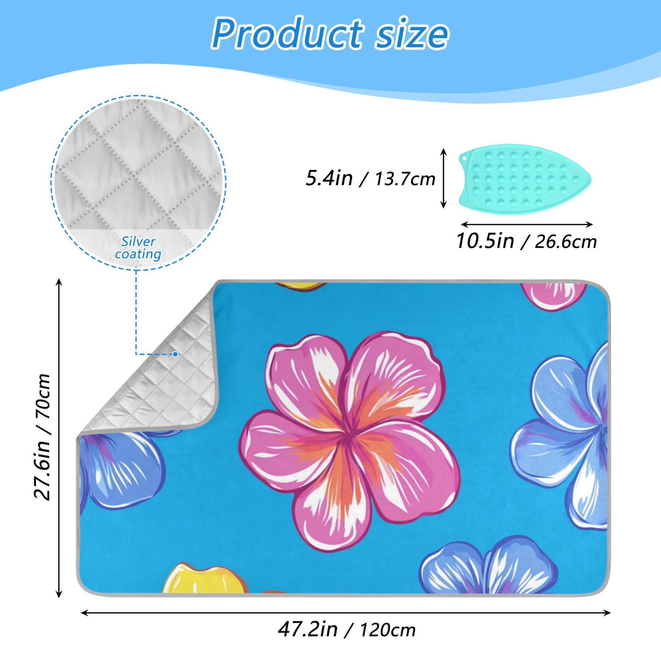 Hawaiian Flowers Bright Color Ironing Mat Blanket Portable Travel Ironing Pad Heat Resistant Pad 47.2" x 27.6”