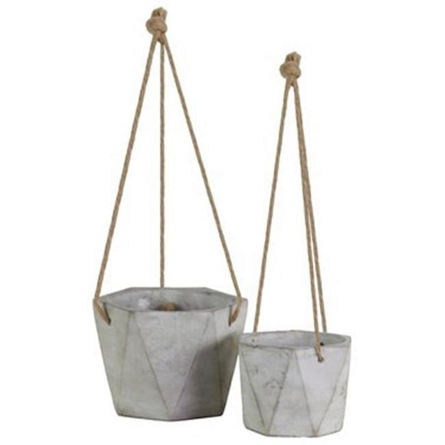 Urban Trend Collection 35734 Pot Hexagonal en Ciment avec Corps à Motifs et Poignée en Corde, Gris - Ensemble de 2