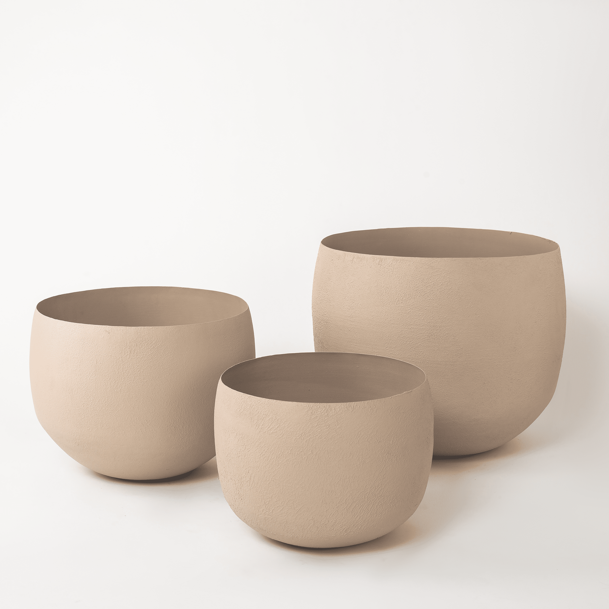 Fab Habitat Eden Handmade Round Metal Planters in Stone Finish – Set of 3 (13”, 15”, 18”) with Drainage Holes