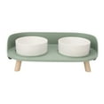 thumbnail image 2 of Ceramics Cat Raised Bowls, Separate Design Rounded Bowl Edge Prevent Spill Cat Raised Bowls  for  Eating for Small Cats White,Green, 2 of 7