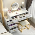 thumbnail image 6 of Homieasy White Vanity Desk with Mirror and Lights, Modern Makeup Vanity Table Set with 6 Storage Drawers and Cushioned Stool for Bedroom, Dressing Table with Divided Organizers for Women , White, 6 of 9