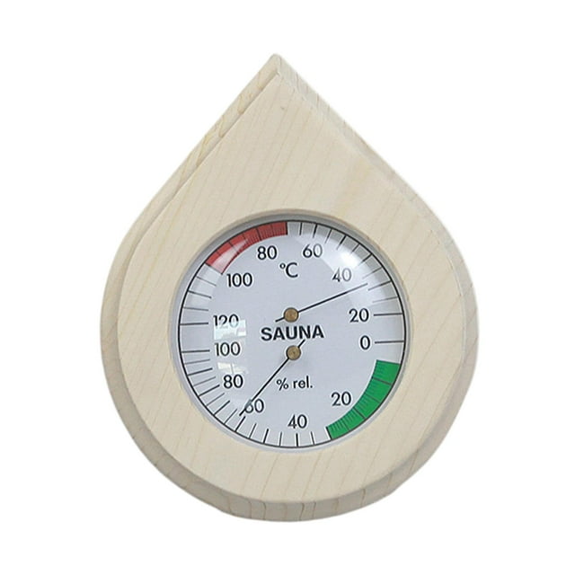 Termómetro e higrómetro de sauna con forma de gota, 2 en 1, de madera, para exteriores C