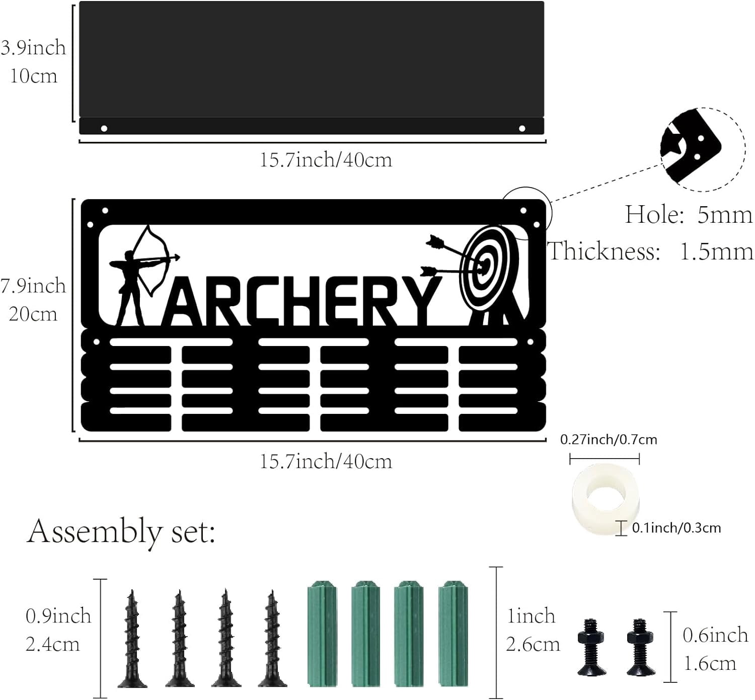 Archery Medal Holder Trophy Shelf Medal Hanger Display with Shelf Stand Sports 4 Rows Wall Mount Hold 70+ Medals for Men Gymnastics Soccer Running Swimming Awards Rack 15.7 x 7.9 InchBlack