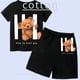 thumbnail image 2 of Conjunto de algodón con estampado de marca para niños, camiseta de dibujos animados, pantalones cortos, conjunto de verano para bebés, conjunto de manga corta para niños y niñas, 2 of 4