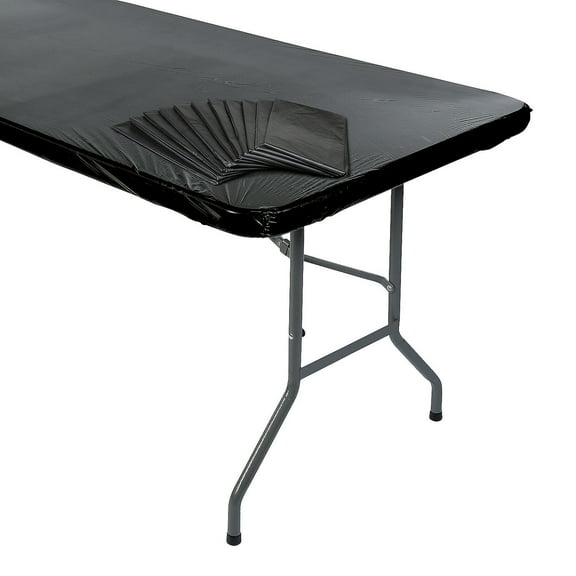8 Ft. Black Fitted Plastic Tablecloths Bulk 12 Pc