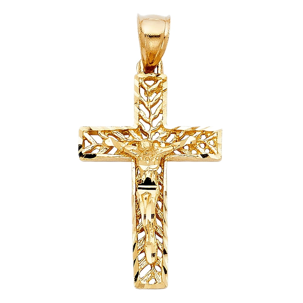 Solid 14k Yellow Gold Fancy Christian Crucifix Cross Pendant 30mm X