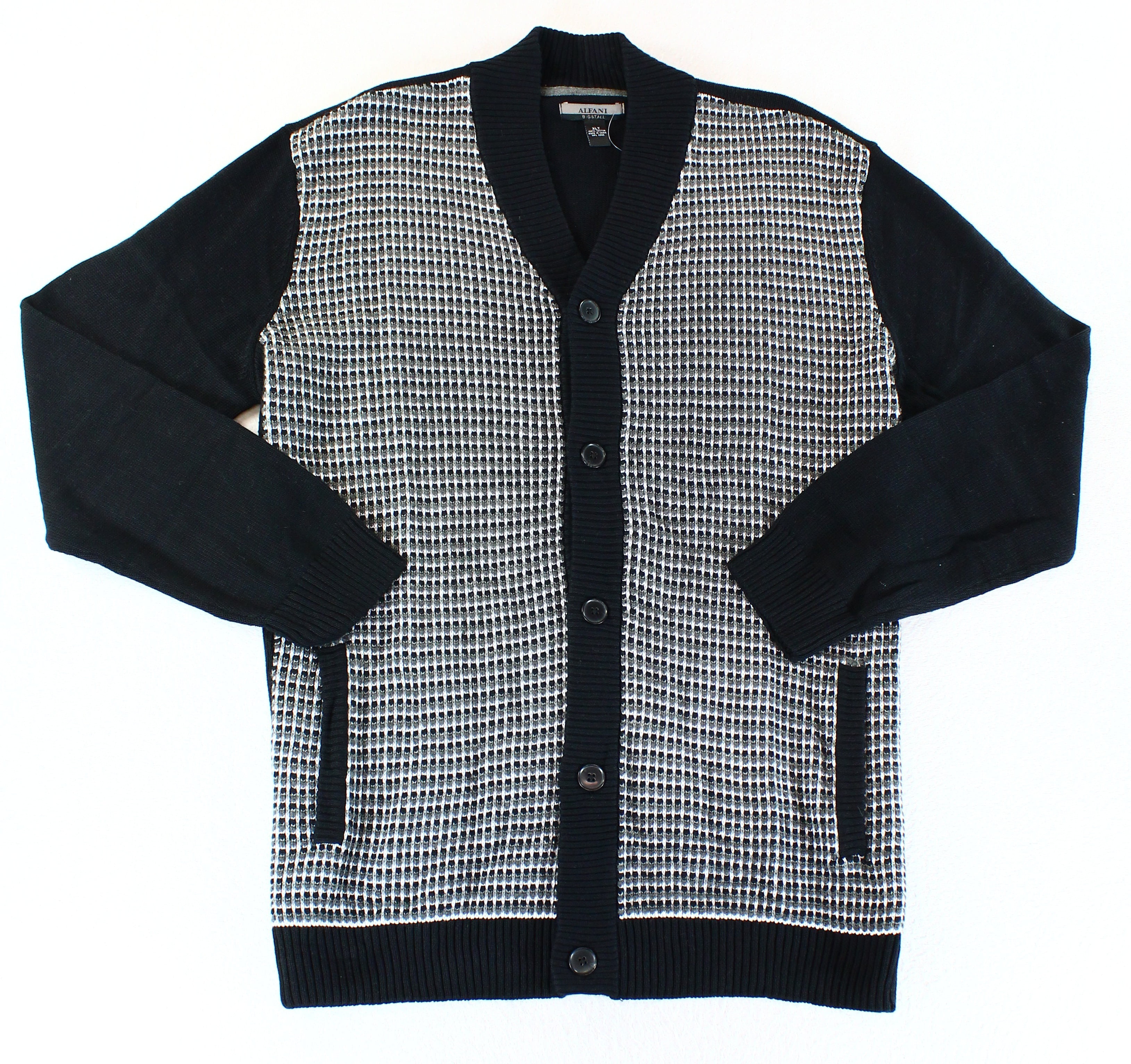 Alfani - NEW Black White Mens Size Big 3X Button Down Cardigan Sweater ...
