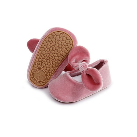 

SIMANLAN Baby Girls Flats Prewalker Dress Shoes Bowknot Mary Jane Newborn Velvet Princess Shoe Infant First Walker Pink 4C
